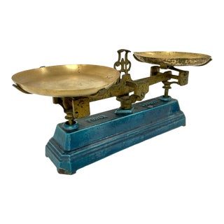 Early 20th Century French Teal & Brass Balance Scale For Sale