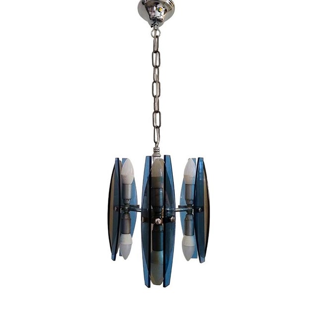 Vintage Italian Blue and Smoked Glass Pendant Lamp by Veca, 1970s For Sale - Image 9 of 9