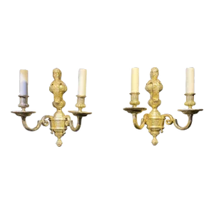 1900s Caldwell Silver Plated Cherub Sconces