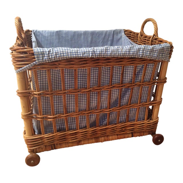 Pottery Barn Wicker Storage Basket with Gingham Insert Chairish