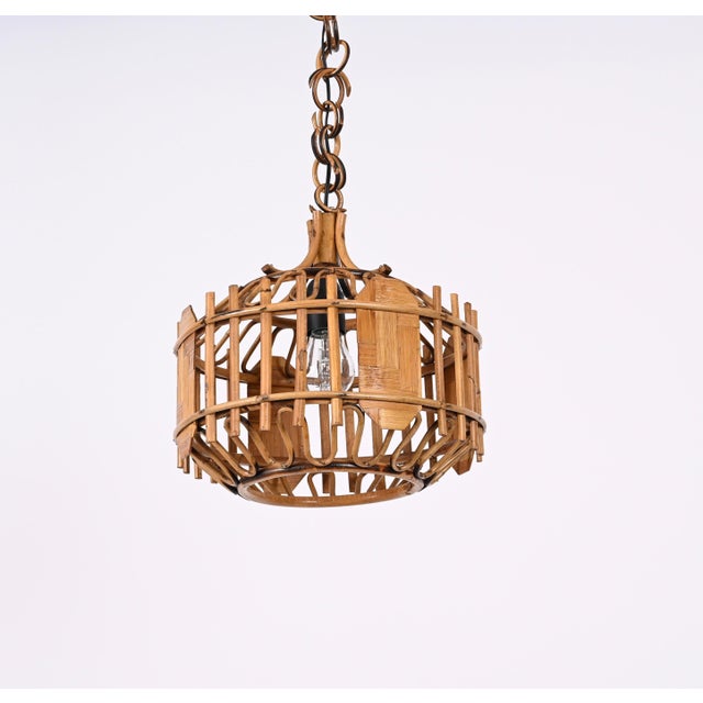 Mid-Century French Riviera Style Bambo & Rattan Rounded Pendant Lamp, 1960s For Sale - Image 11 of 18