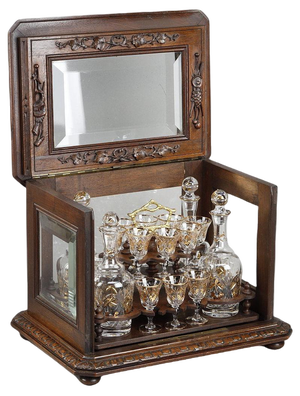 Late 19th Century Black Forest and Crystal Liqueur Cabinet in Carved Wood