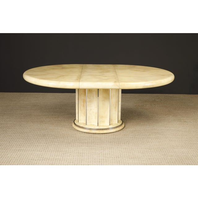 Modern Extendable Lacquered Goatskin Dining Table, c 1970, Restored w French Polish For Sale - Image 3 of 12
