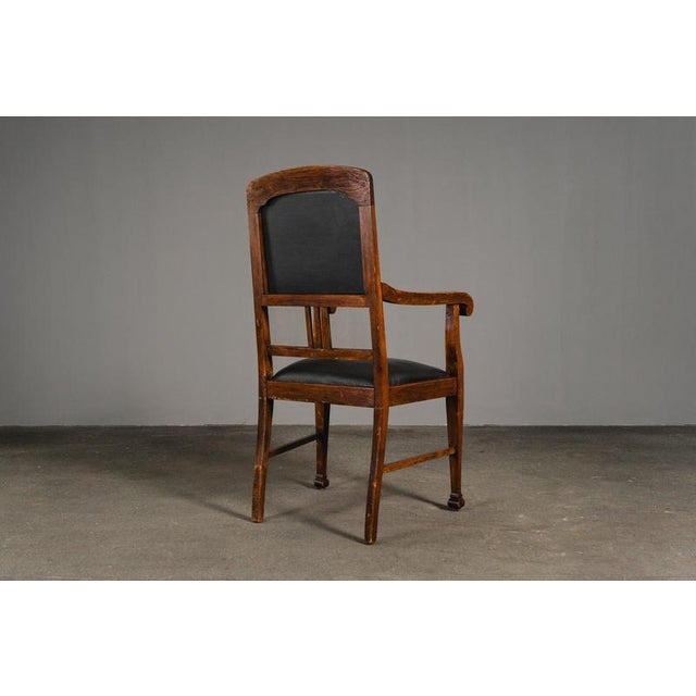Wood Art Nouveau Armchair in Oak and Leather For Sale - Image 7 of 17