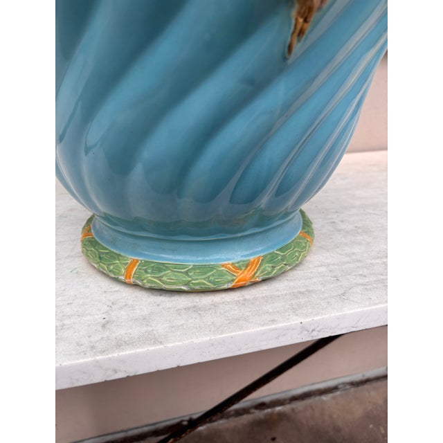 Ceramic Large 19th Century Aqua Majolica Jardiniere Minton For Sale - Image 7 of 8