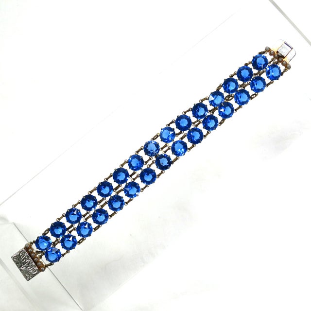 1950s Vintage Austrian Sapphire Crystal Bracelet 1950s For Sale - Image 5 of 9