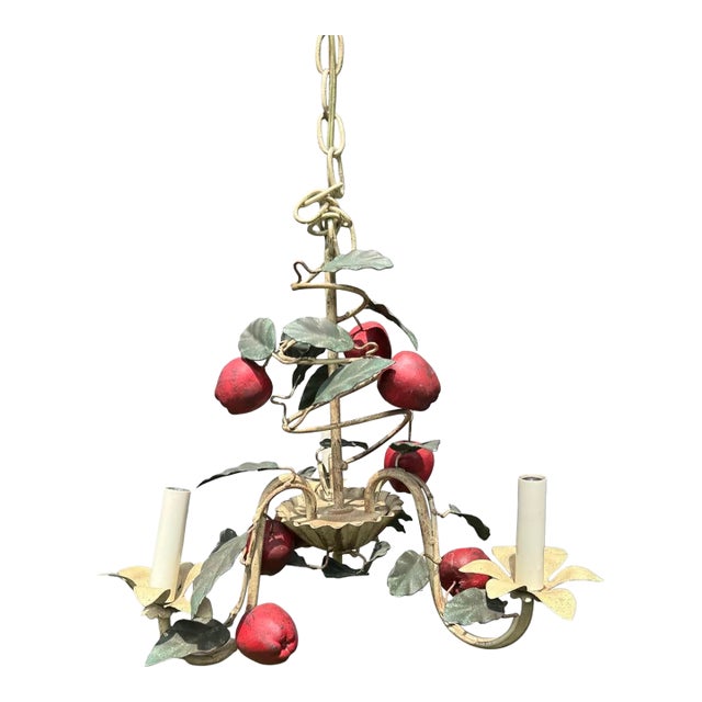 Vintage Italian-Style Tole Fruit & Leaf Three-Light Chandelier For Sale