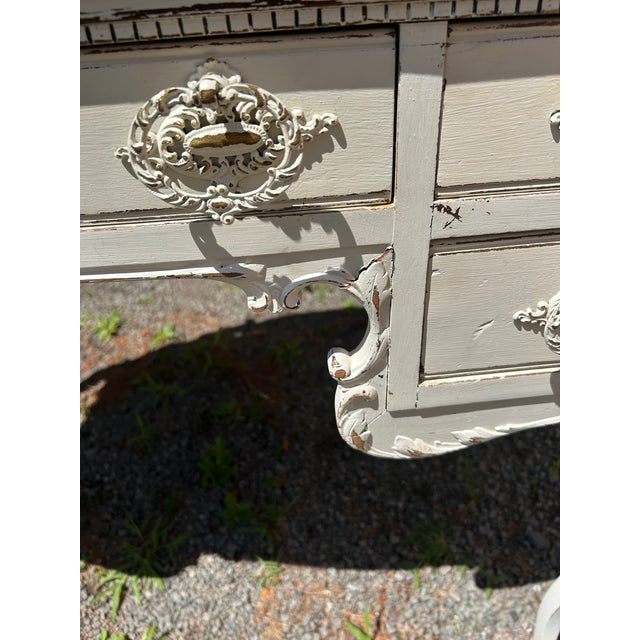 White Charming White Painted Wood Vanity With Oval Mirror For Sale - Image 8 of 17
