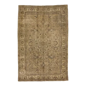 1960s Vintage Persian Tabriz Handmade Medallion Beige Wool Rug 6 X 10