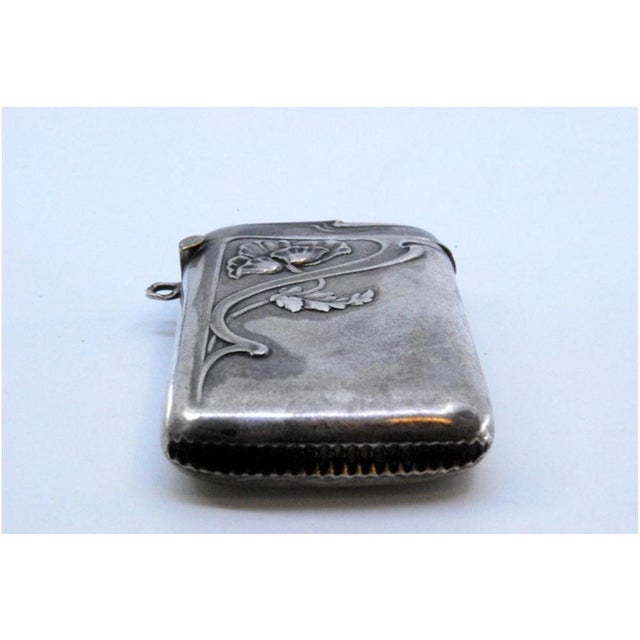 Metal Silver Matchbox with Raised Floral Motifs and Hinged Lid For Sale - Image 7 of 11