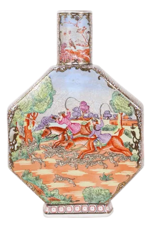 20th Century Chinese Style Hunt Scene Porcelain Octagonal Vase