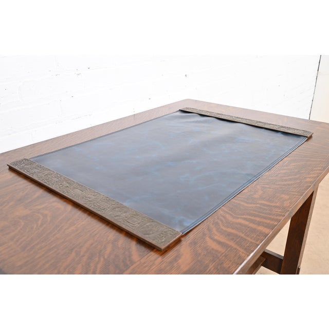 Tiffany Studios Tiffany Studios New York Zodiac Bronze Blotter Ends With Leather Desk Blotter For Sale - Image 4 of 11