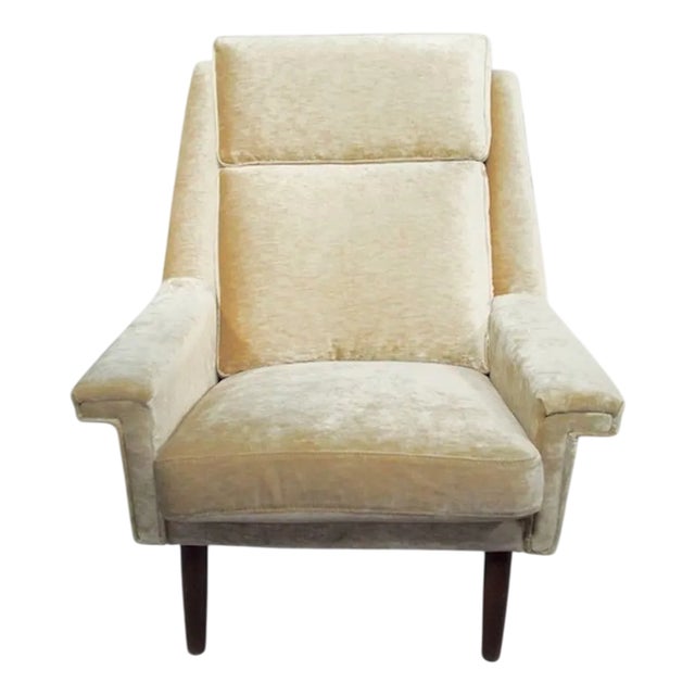 Mid-Century Danish Modern Beige Velvet Armchair, 1950s For Sale