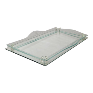 1930 Art Deco Venetian Etched Mirror Tray Serving Platter Glass Ball Decor Italy