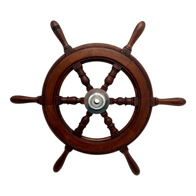 Fine Vintage Hand Made Large 25 Inch Authentic Mahogany & Rhodium Plated Brass Yacht - Ships Wheel - Mid 1900s For Sale