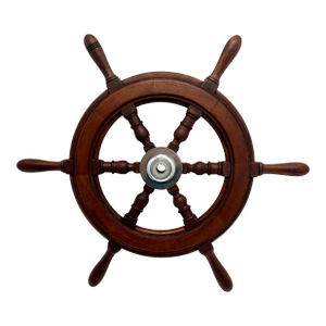 Fine Vintage Hand Made Large 25 Inch Authentic Mahogany & Rhodium Plated Brass Yacht - Ships Wheel - Mid 1900s