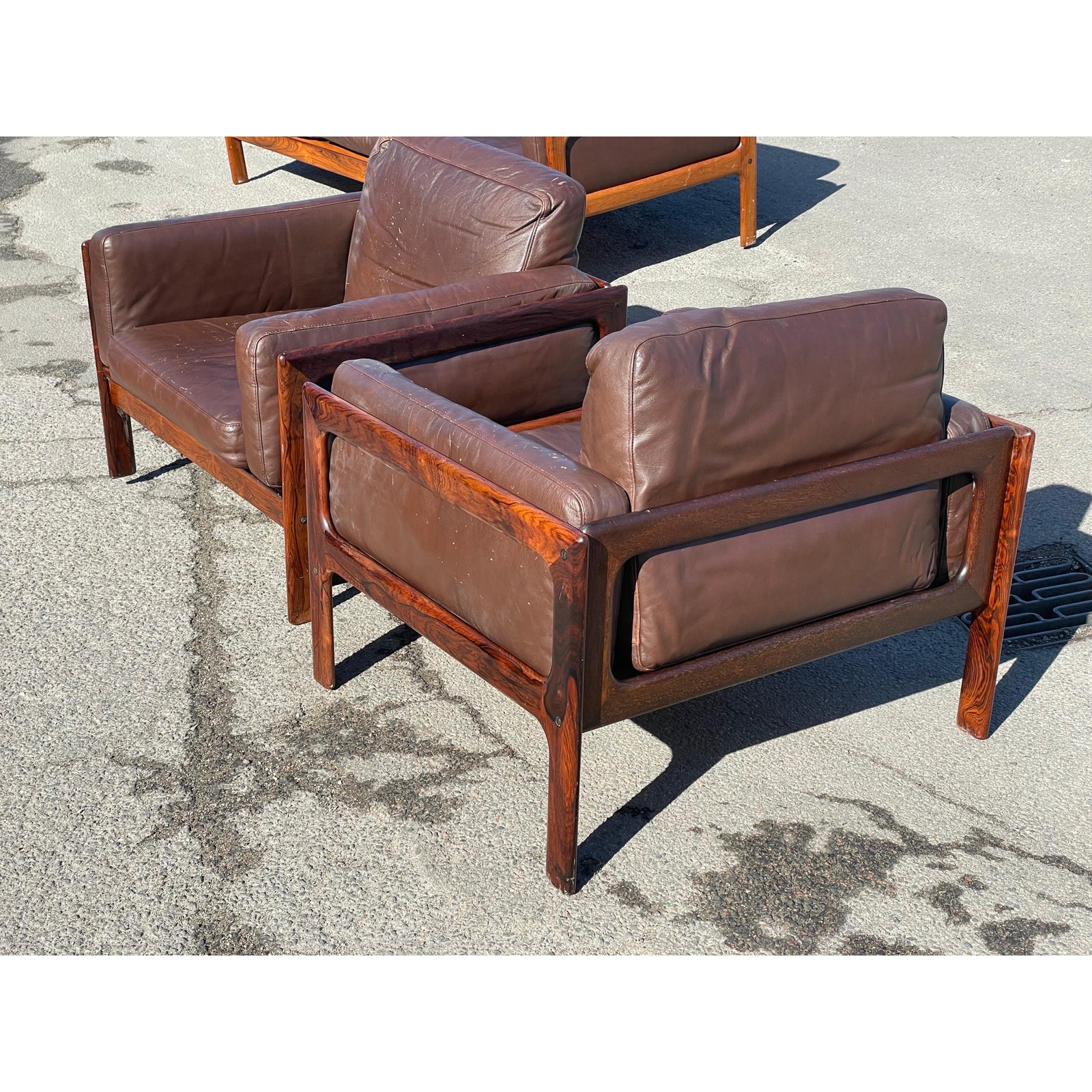 Mid-Century Modern Danish Living Room Set in Rosewood and Leather by Arne Wahl Iversen, 1970s, Set of 3
