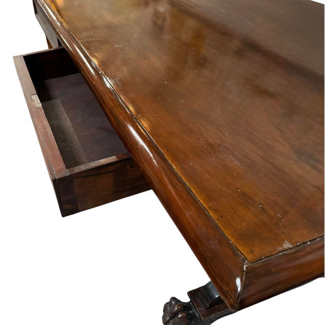 Antique Italian Carved Walnut Trestle Library Dining or Writing Table - Paw Feet For Sale In Los Angeles - Image 6 of 15