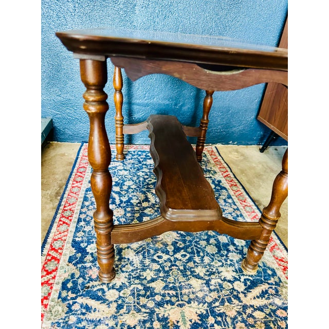 Brown Vintage English Jacobean Style Side Table With Scalloped Top For Sale - Image 8 of 12