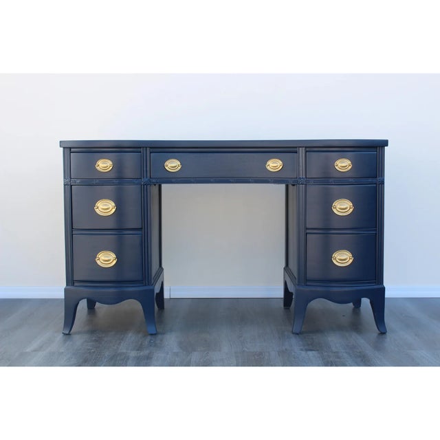 1970s Vintage Chippendale Pedestal Blue Desk For Sale In Miami - Image 6 of 6