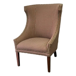 Late 20th Century Houndstooth Upholstered Wingback Chair by Hickory White For Sale