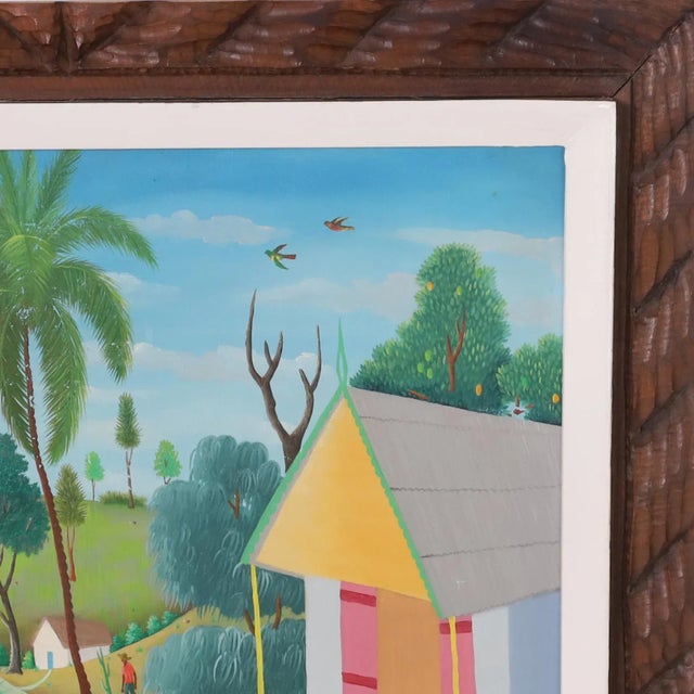 Mid-Century Modern Mid Century Haitian Painting of a Village For Sale - Image 3 of 8