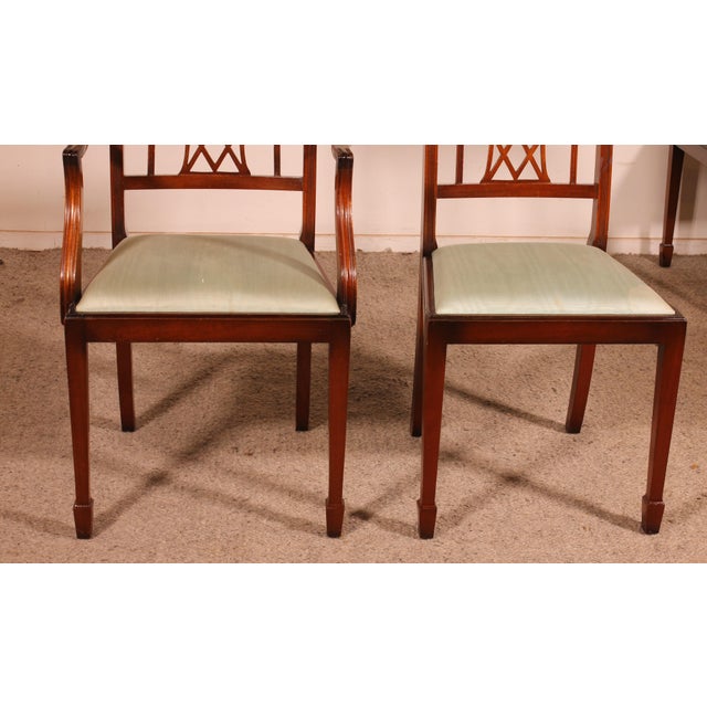 Hepplewhite Style Chairs and Armchairs in Mahogany, 1890s, Set of 12 For Sale - Image 11 of 13