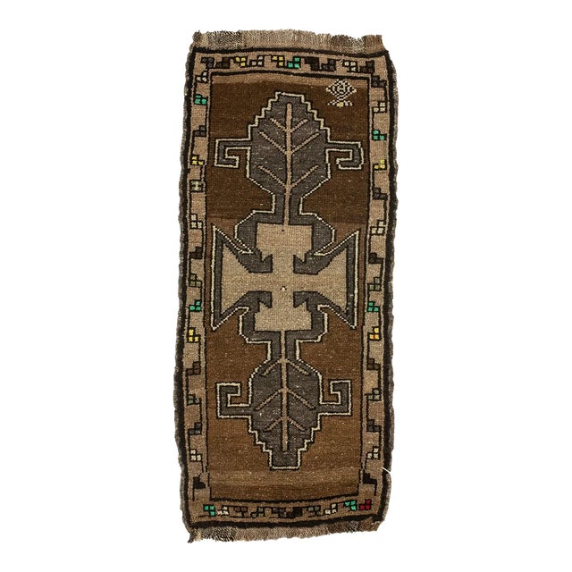 Brown & Gray Vintage Mini Rug For Sale