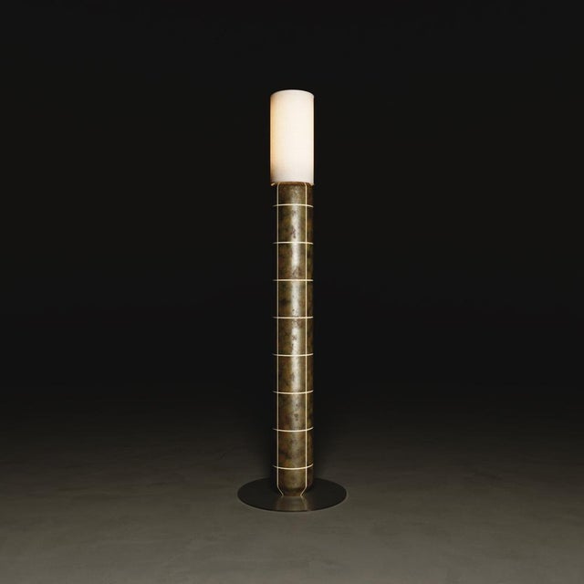 Handcrafted Ceramic Floor Lamp in with Linen Cylinder Lampshade in Polished Amber Glaze by Svitanok For Sale - Image 4 of 7