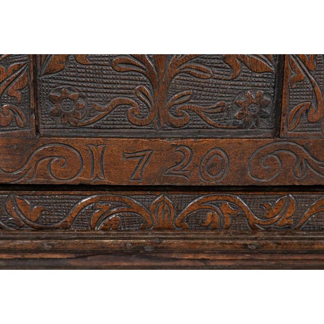 English Carved Oak Mule Chest, 1680 For Sale - Image 13 of 16