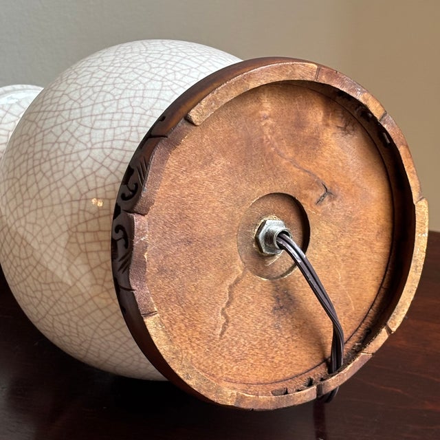 Early-20th Century Song Dynasty-Inspired Porcelain Table Lamp W/ Carved Wood Base For Sale - Image 17 of 18