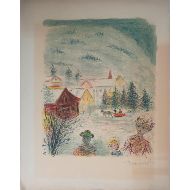 Kostia Terechkovitch, Family, Winter Outing, Original Lithograph For Sale - Image 5 of 5
