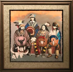 "Roams the Plains No More" Contemporary Native American Figurative Serigraph by JD Challenger, Framed