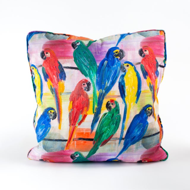 Hunt Slonem Hunt Slonem's Cotton Parrot Pillow Cover For Sale - Image 4 of 4