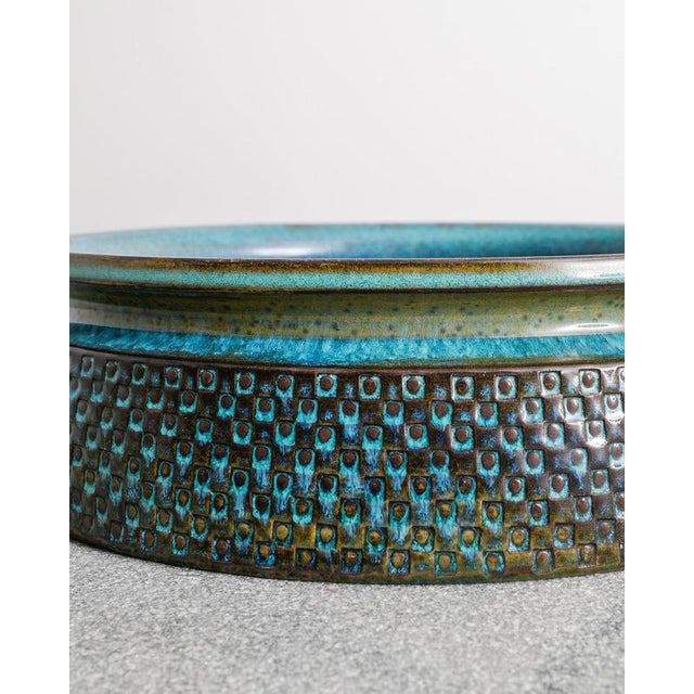 1950s Mid-Century Swedish Blue Turquoise Decorative Bowl by Stig Lindberg for Gustavsberg, Sweden, 1950s For Sale - Image 5 of 7