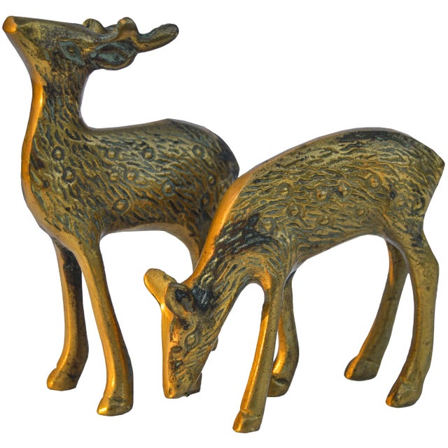 African Midcentury Brass Deer, S/2 For Sale - Image 3 of 3