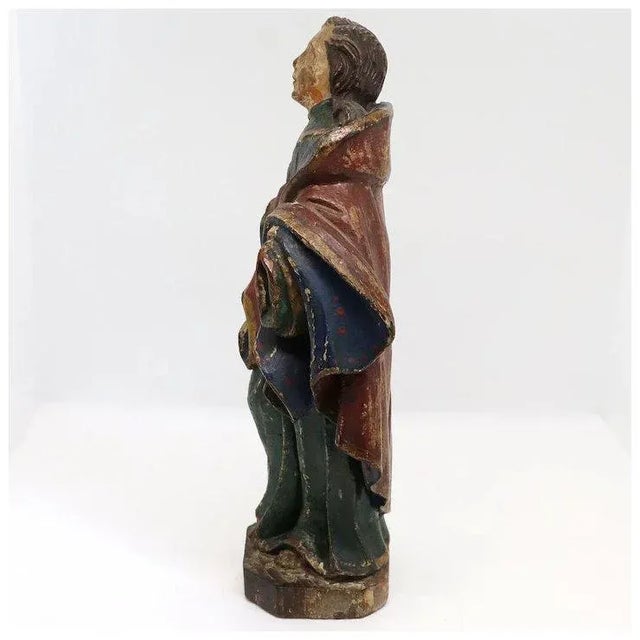 Baroque 18th Century French/Spanish Baroque Painted Chestnut Saint Reliquary Statue For Sale - Image 3 of 6