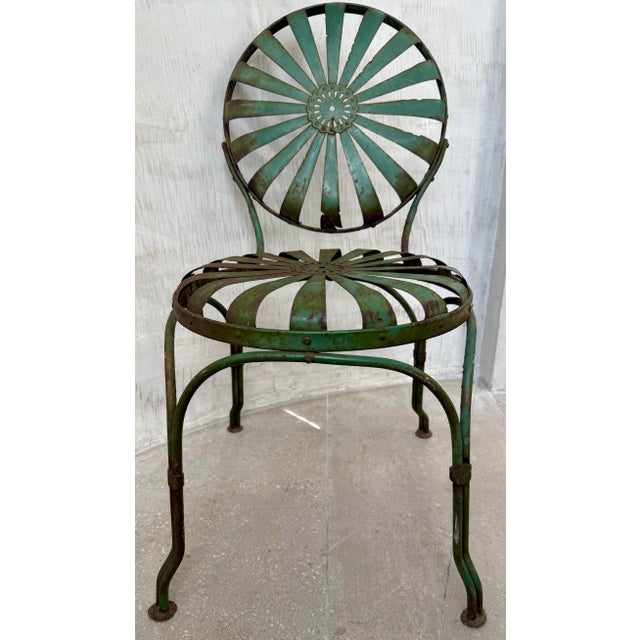 Francois Carre ‘Sunburst’ French Green Art Deco Outdoor Garden or Patio Chair, Iron & Steel, Early 20th Century For Sale In San Antonio - Image 6 of 12