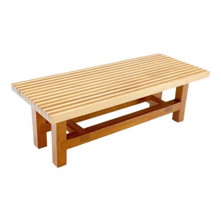 Custom Heavy Mid Century Modern Striped Butcher Block Style Coffee Table Bench For Sale