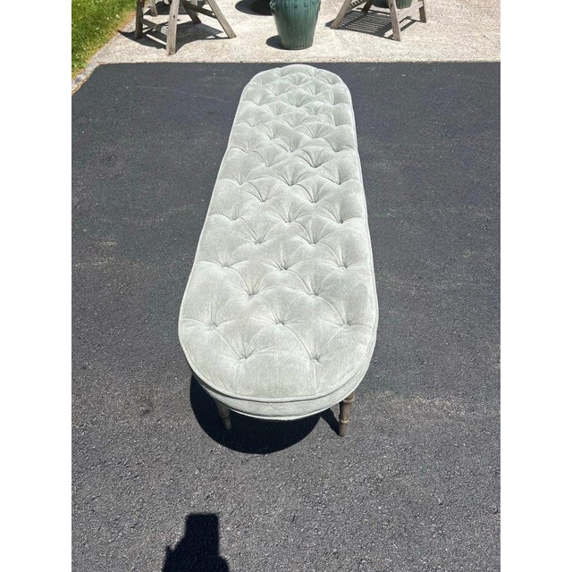 Modern Faux Bamboo Tufted Velvet Bench in Grey Blue Upholstery For Sale - Image 12 of 18