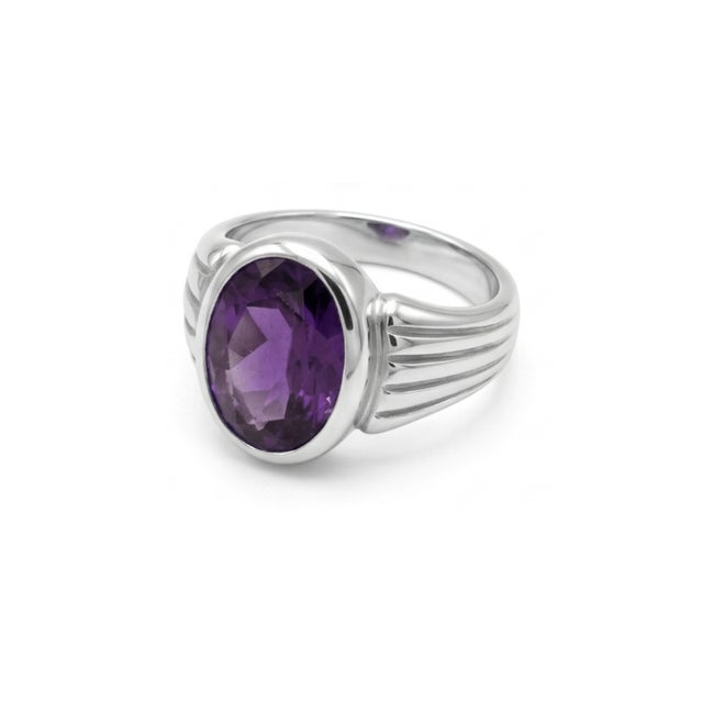 Contemporary Amethyst Unisex Signet Ring, Chunky Gemstone Ring Us 7 For Sale - Image 3 of 4