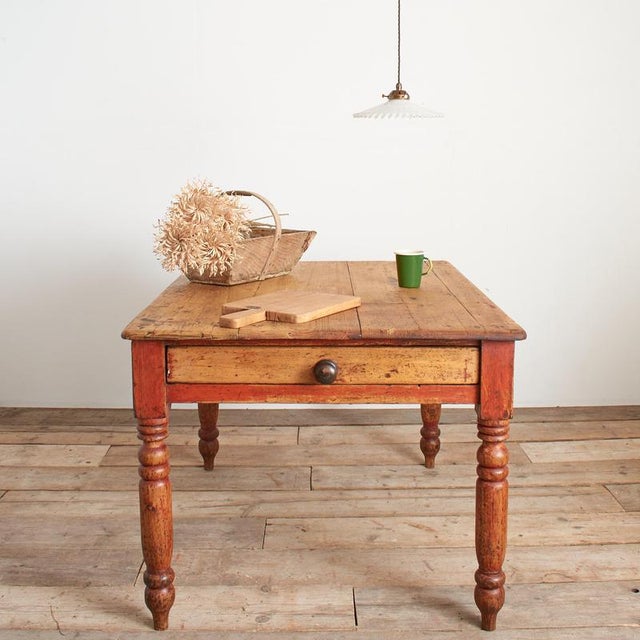Antique Victorian Pine Farmhouse Kitchen Table For Sale - Image 3 of 13
