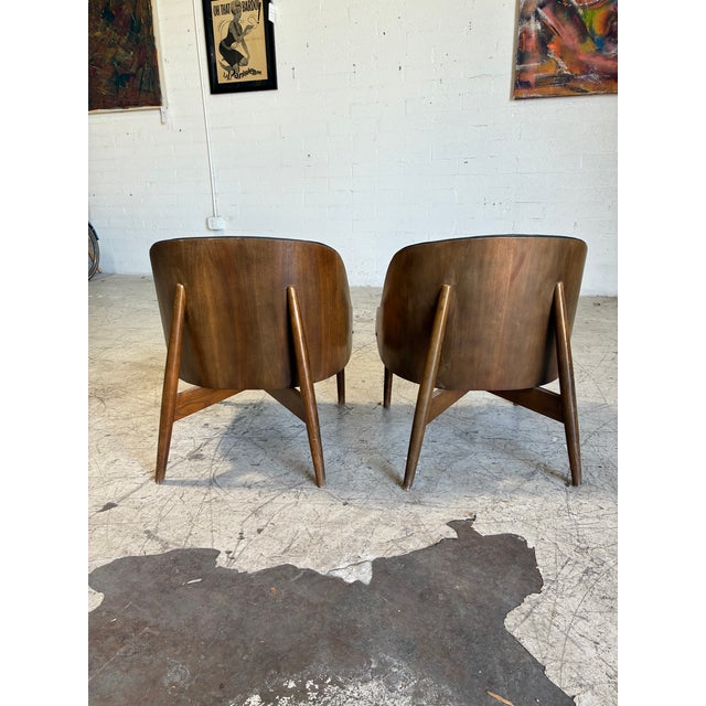 Wood Mid Century Molded Plywood and Black Vinyl Chairs by Kodawood - A Pair For Sale - Image 7 of 7