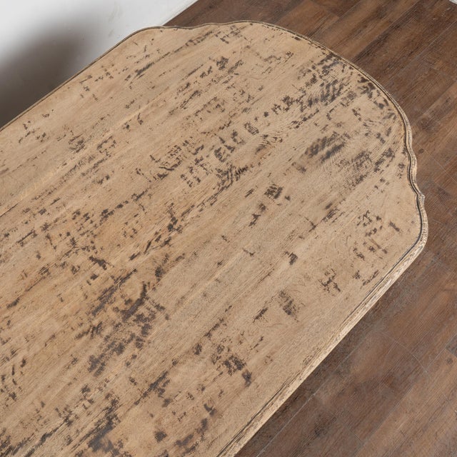 20th Century French Bleached Oak Coffee Table With Trestle Base For Sale - Image 6 of 12