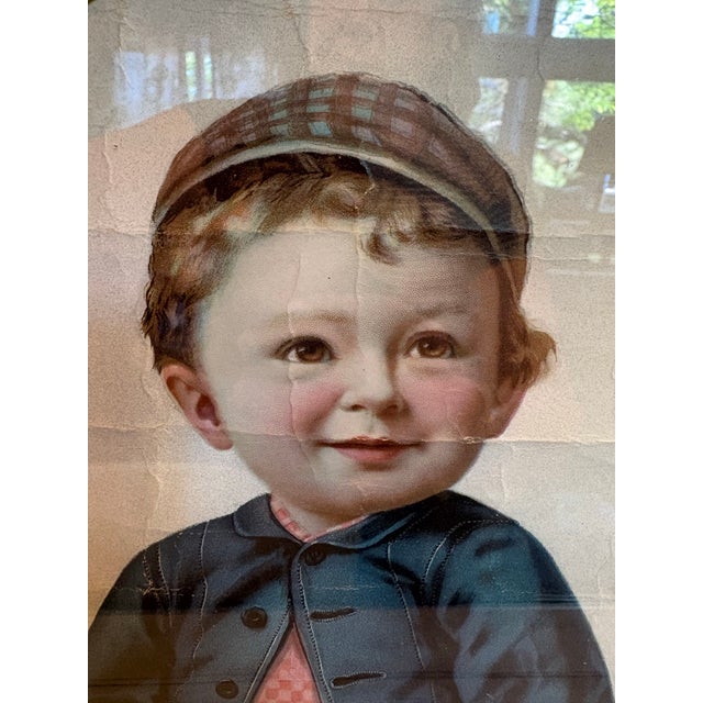 Antique “Mother’s Boy” Mother’s Oats Advertising Chromolithograph in Ornate Victorian Gilt Composition Frame For Sale - Image 10 of 11