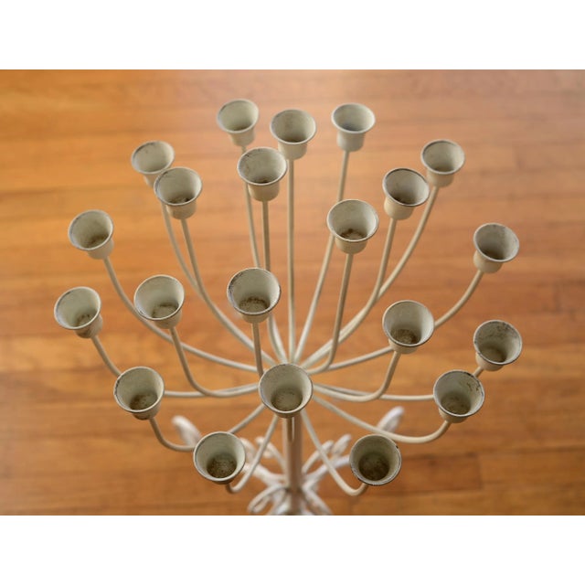 Antique White Vintage Sculptural French Country White Metal Candelabra Stand For Sale - Image 8 of 13