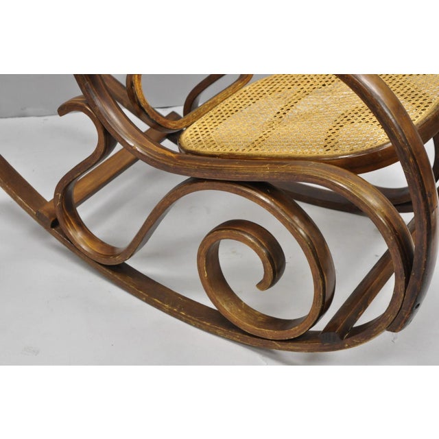 Vintage Mid Century Modern Thonet Style Bentwood & Cane Rocker Rocking Chair (C) For Sale - Image 9 of 18