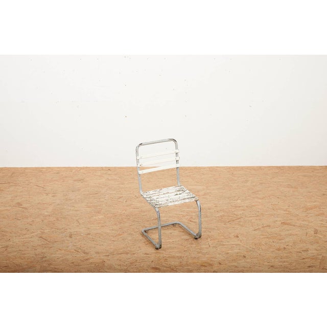 Children's Chair with Galvanized Tubular Steel Frame and White-Painted Wooden Slats, 1930s For Sale - Image 5 of 12