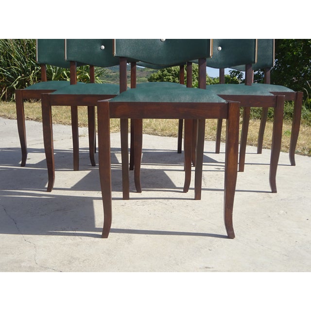 Art Deco Chairs in Wood and Green Faux Leather, 1940s, Set of 6 For Sale - Image 12 of 18