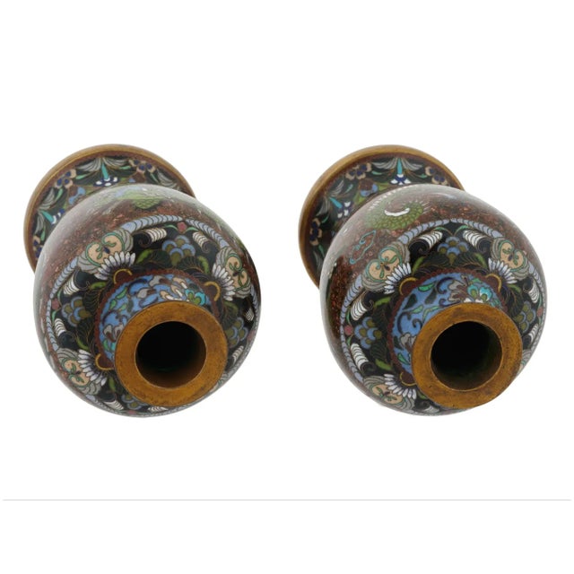 Antique Pair of Meiji Japanese Cloisonne Enamel Goldstone Dragon Vases For Sale In New York - Image 6 of 8